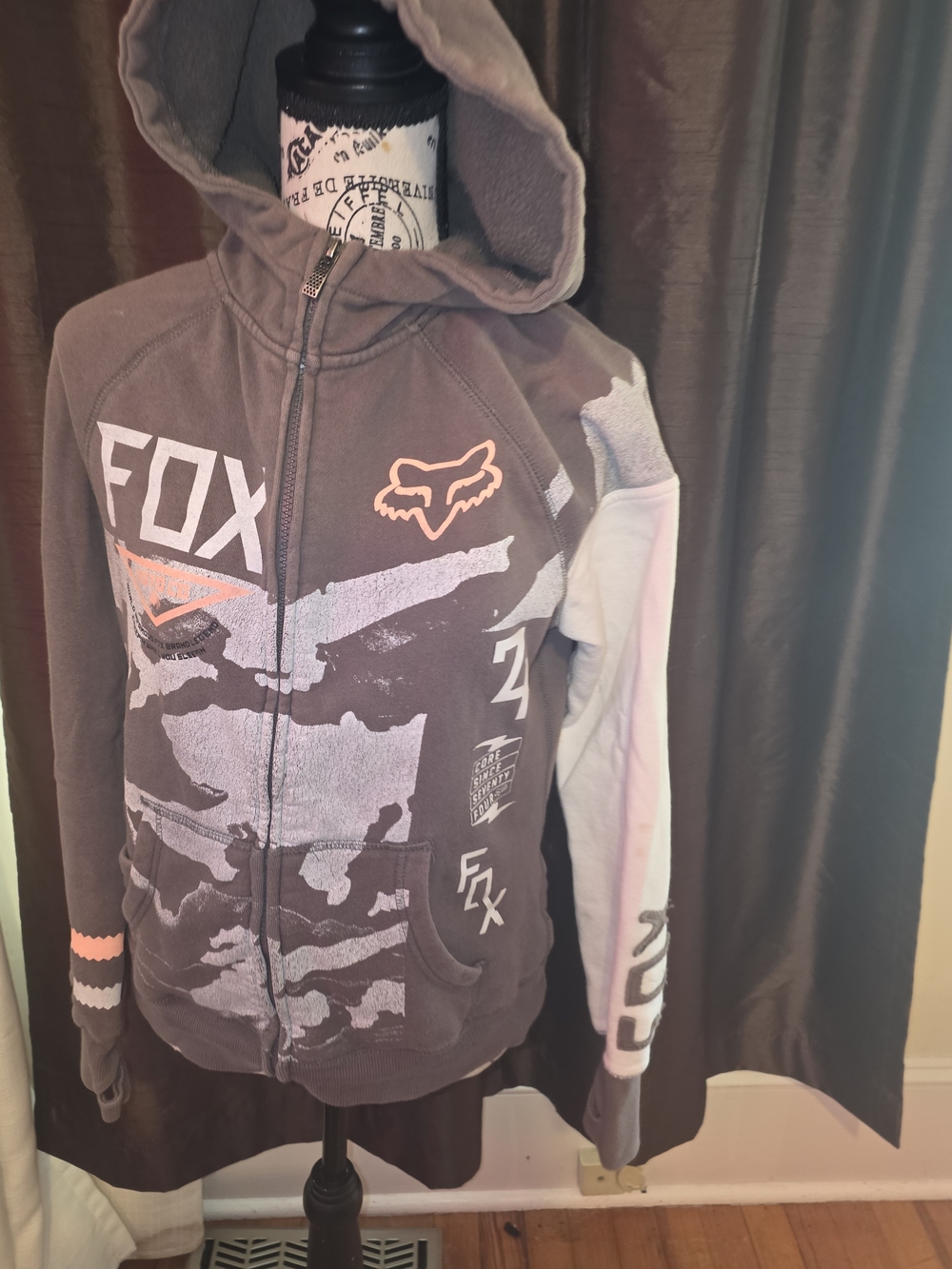 Fox Racing Ladies Machina Gray Graphic Zip-Up Hoodie Jacket Medium